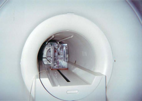 MRIガントリー内での実験の様子