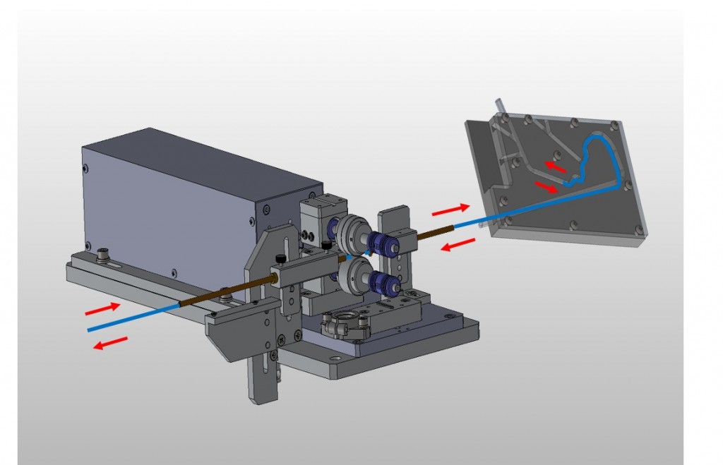 ガイドワイヤー伝達特性測定機の装置応用例_ガイドワイヤー及びカテ―テルの摺動応力測定機